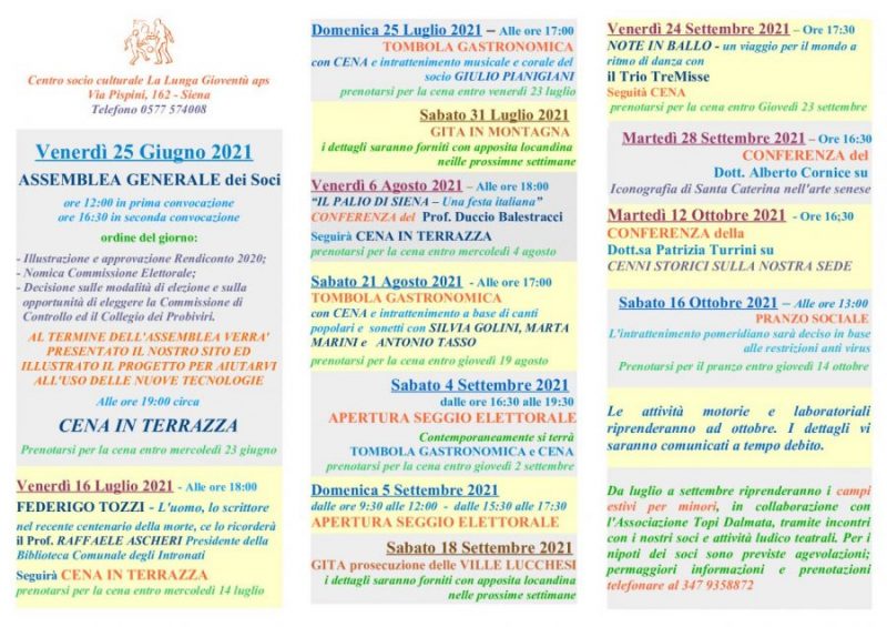 Il programma estivo